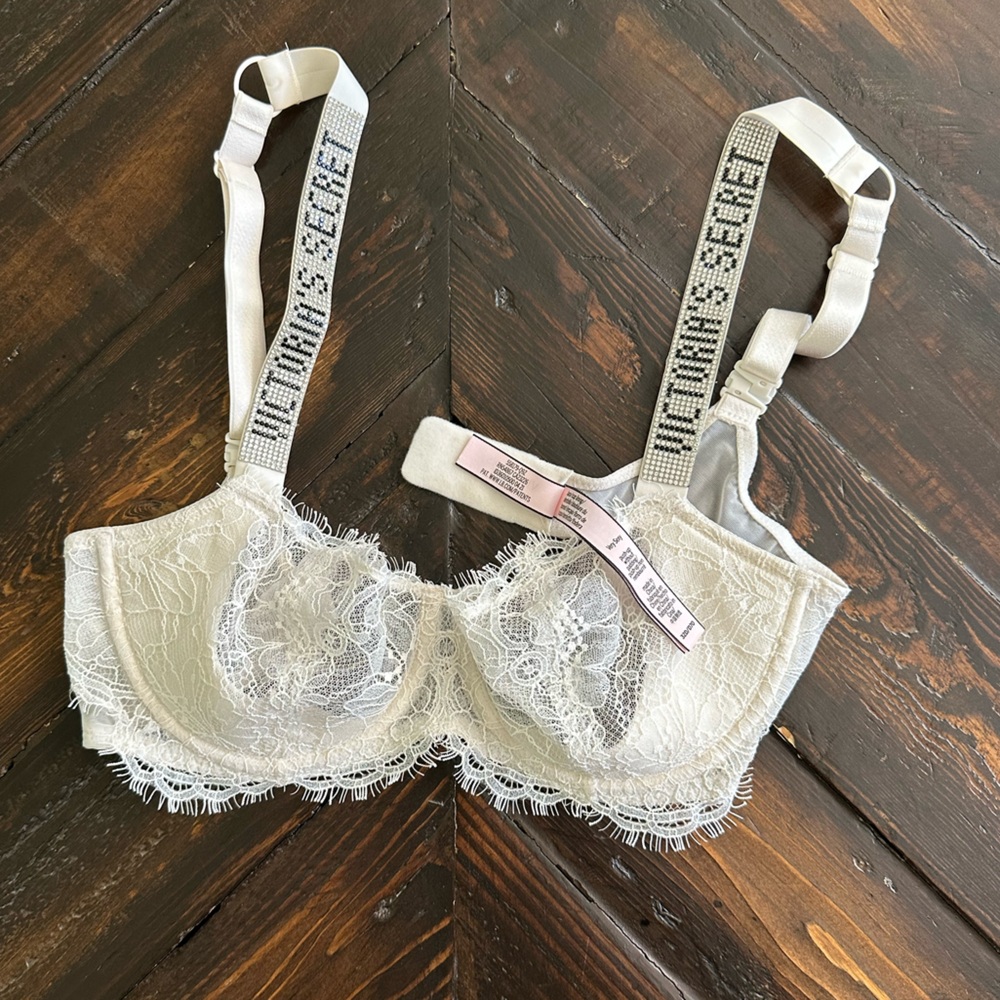 Victoria's Secret White Lace Bra with Rhinestone Straps